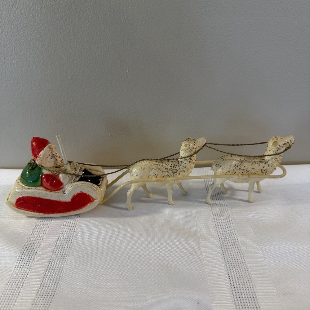 Antique Christmas Santa Ski Chenille Elves Celluloid Santa&Sleigh Reindeer JAPAN